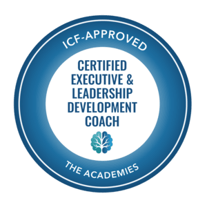 Certified Executive and Leadership Development Coach badge, ICF approved, The Academies