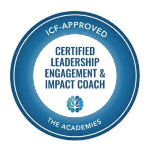 Certified Leadership Engagement and Impact Coach badge, ICF approved, The Academies